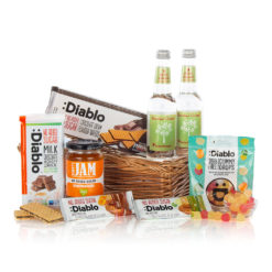 sugar-free drinks and snacks in a basket
