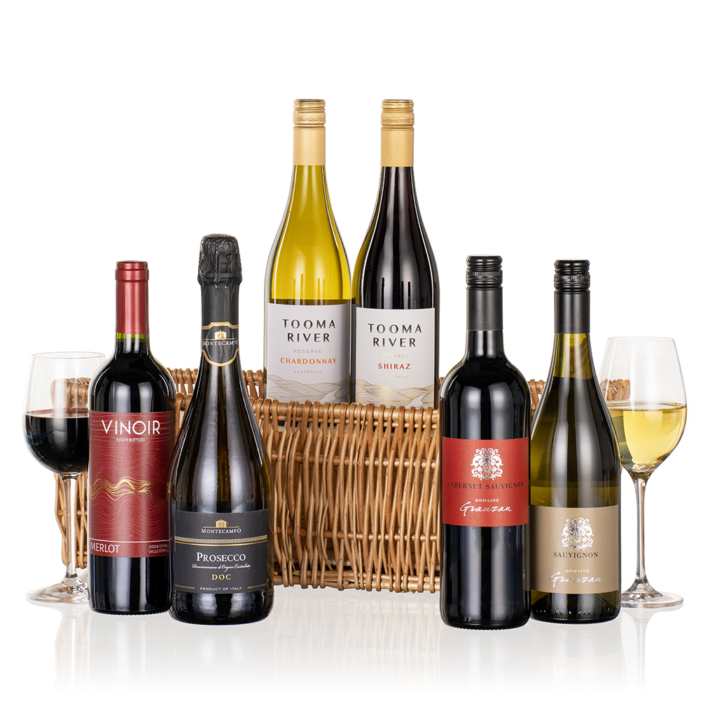SIX WINES IN WICKER